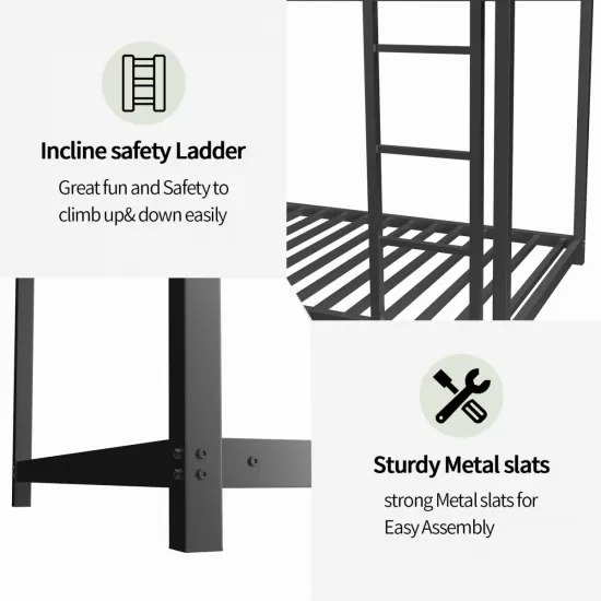 Metal Twin over Twin Bunk Bed/ Heavy-duty Sturdy Metal/ Noise Reduced/ Safety Guardrail/No Box Spring Needed,Black Metal Twin over Twin Bunk Bed/ Heavy-duty Sturdy Metal/ Noise Reduced/ Safety Guardrail/No Box Spring Needed,Black