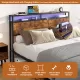 Industrial Full Bed Frame with LED Lights and 2 USB Ports, Bed Frame Full Size with Storage, Noise Free, No Box Spring Needed, Rustic Brown Industrial Full Bed Frame with LED Lights and 2 USB Ports, Bed Frame Full Size with Storage, Noise Free, No Box Spring Needed, Rustic Brown
