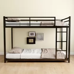 Metal Twin over Twin Bunk Bed/ Heavy-duty Sturdy Metal/ Noise Reduced/ Safety Guardrail/No Box Spring Needed,Black