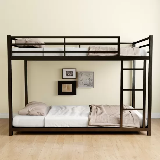 Metal Twin over Twin Bunk Bed/ Heavy-duty Sturdy Metal/ Noise Reduced/ Safety Guardrail/No Box Spring Needed,Black Metal Twin over Twin Bunk Bed/ Heavy-duty Sturdy Metal/ Noise Reduced/ Safety Guardrail/No Box Spring Needed,Black