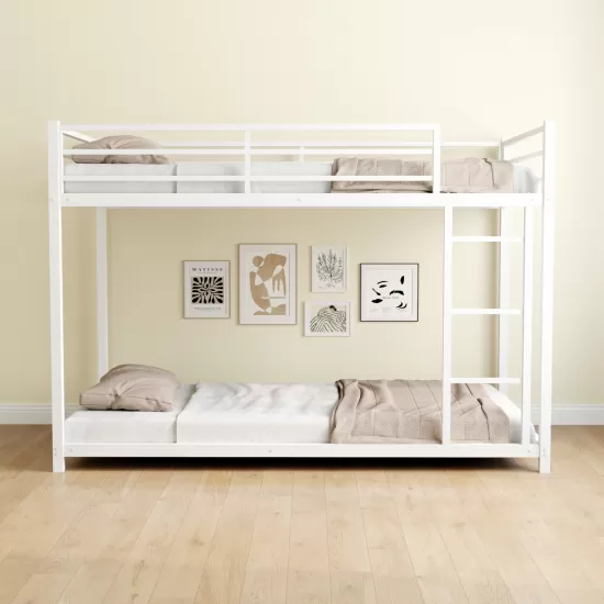 Metal Twin over Twin Bunk Bed/ Heavy-duty Sturdy Metal/ Noise Reduced/ Safety Guardrail/No Box Spring Needed,White Metal Twin over Twin Bunk Bed/ Heavy-duty Sturdy Metal/ Noise Reduced/ Safety Guardrail/No Box Spring Needed,White
