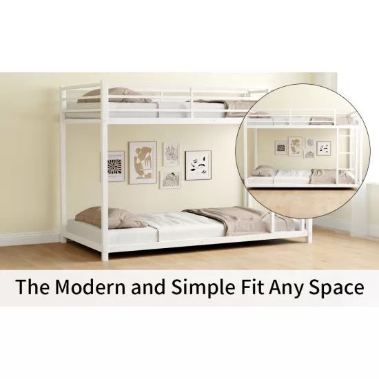 Metal Twin over Twin Bunk Bed/ Heavy-duty Sturdy Metal/ Noise Reduced/ Safety Guardrail/No Box Spring Needed,White Metal Twin over Twin Bunk Bed/ Heavy-duty Sturdy Metal/ Noise Reduced/ Safety Guardrail/No Box Spring Needed,White