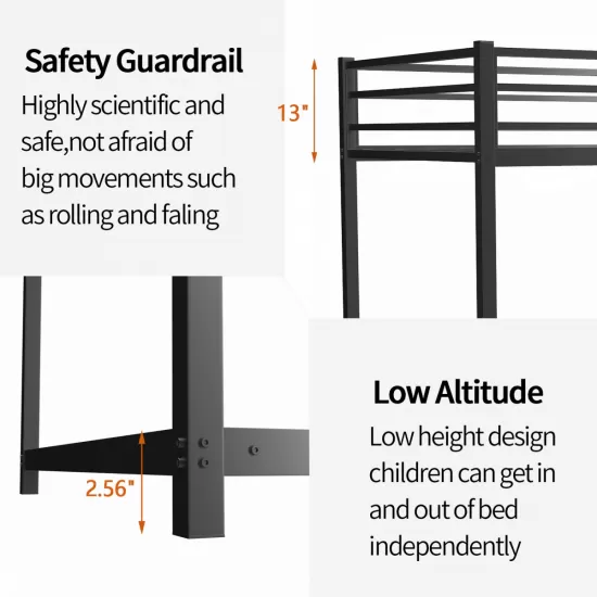 Metal Twin over Twin Bunk Bed/ Heavy-duty Sturdy Metal/ Noise Reduced/ Safety Guardrail/No Box Spring Needed,Black Metal Twin over Twin Bunk Bed/ Heavy-duty Sturdy Metal/ Noise Reduced/ Safety Guardrail/No Box Spring Needed,Black