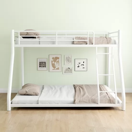 Metal Bunk Bed Twin Over Full Size with Removable Stairs, Heavy Duty Sturdy Frame with 12 Inch Under-Bed Storage for Teen & Adults, Teens, No Box Spring Needed, White Metal Bunk Bed Twin Over Full Size with Removable Stairs, Heavy Duty Sturdy Frame with 12 Inch Under-Bed Storage for Teen & Adults, Teens, No Box Spring Needed, White