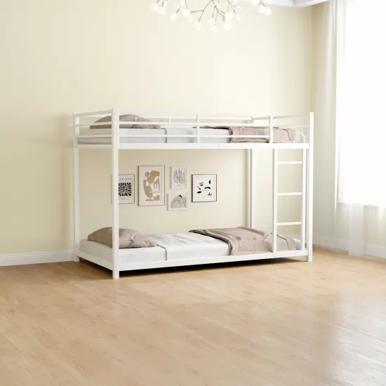 Metal Twin over Twin Bunk Bed/ Heavy-duty Sturdy Metal/ Noise Reduced/ Safety Guardrail/No Box Spring Needed,White Metal Twin over Twin Bunk Bed/ Heavy-duty Sturdy Metal/ Noise Reduced/ Safety Guardrail/No Box Spring Needed,White