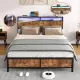 Industrial Full Bed Frame with LED Lights and 2 USB Ports, Bed Frame Full Size with Storage, Noise Free, No Box Spring Needed, Rustic Brown Industrial Full Bed Frame with LED Lights and 2 USB Ports, Bed Frame Full Size with Storage, Noise Free, No Box Spring Needed, Rustic Brown