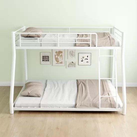 Metal Bunk Bed Twin Over Full Size with Removable Stairs, Heavy Duty Sturdy Frame with 12 Inch Under-Bed Storage for Teen & Adults, Teens, No Box Spring Needed, White Metal Bunk Bed Twin Over Full Size with Removable Stairs, Heavy Duty Sturdy Frame with 12 Inch Under-Bed Storage for Teen & Adults, Teens, No Box Spring Needed, White