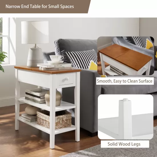 Narrow 2-tone End Table with USB Charging Ports for Small Space, SOLID WOOD Table Legs, White and Walnut, 11.8 Inch W*24 Inch D*24.2 Inch H Narrow 2-tone End Table with USB Charging Ports for Small Space, SOLID WOOD Table Legs, White and Walnut, 11.8 Inch W*24 Inch D*24.2 Inch H