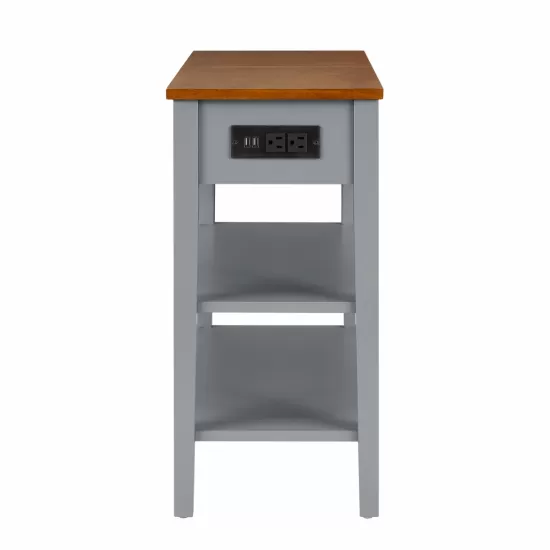 Narrow 2-tone End Table with USB Charging Ports for Small Space, SOLID WOOD Table Legs, Gray and Walnut, 11.8 Inch W*24 Inch D*24.2 Inch H Narrow 2-tone End Table with USB Charging Ports for Small Space, SOLID WOOD Table Legs, Gray and Walnut, 11.8 Inch W*24 Inch D*24.2 Inch H