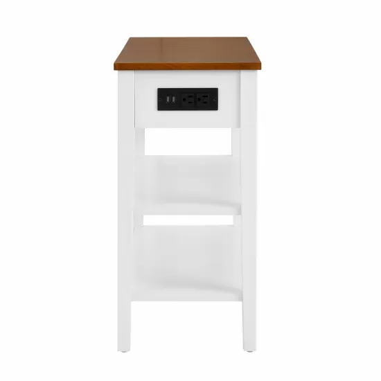 Narrow 2-tone End Table with USB Charging Ports for Small Space, SOLID WOOD Table Legs, White and Walnut, 11.8 Inch W*24 Inch D*24.2 Inch H Narrow 2-tone End Table with USB Charging Ports for Small Space, SOLID WOOD Table Legs, White and Walnut, 11.8 Inch W*24 Inch D*24.2 Inch H