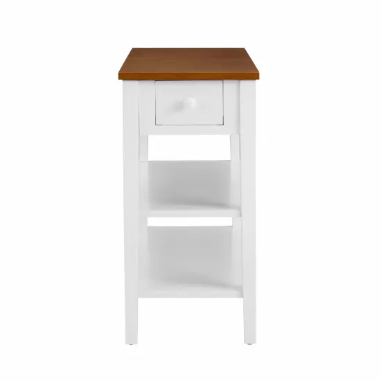 Narrow 2-tone End Table with USB Charging Ports for Small Space, SOLID WOOD Table Legs, White and Walnut, 11.8 Inch W*24 Inch D*24.2 Inch H Narrow 2-tone End Table with USB Charging Ports for Small Space, SOLID WOOD Table Legs, White and Walnut, 11.8 Inch W*24 Inch D*24.2 Inch H