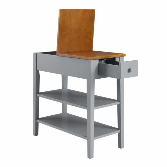 Narrow 2-tone End Table with USB Charging Ports for Small Space, SOLID WOOD Table Legs, Gray and Walnut, 11.8 Inch W*24 Inch D*24.2 Inch H Narrow 2-tone End Table with USB Charging Ports for Small Space, SOLID WOOD Table Legs, Gray and Walnut, 11.8 Inch W*24 Inch D*24.2 Inch H