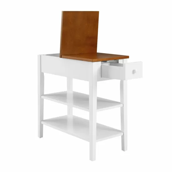 Narrow 2-tone End Table with USB Charging Ports for Small Space, SOLID WOOD Table Legs, White and Walnut, 11.8 Inch W*24 Inch D*24.2 Inch H Narrow 2-tone End Table with USB Charging Ports for Small Space, SOLID WOOD Table Legs, White and Walnut, 11.8 Inch W*24 Inch D*24.2 Inch H