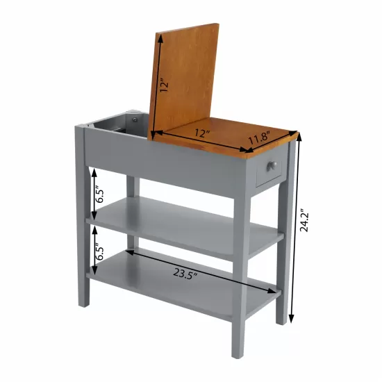 Narrow 2-tone End Table with USB Charging Ports for Small Space, SOLID WOOD Table Legs, Gray and Walnut, 11.8 Inch W*24 Inch D*24.2 Inch H Narrow 2-tone End Table with USB Charging Ports for Small Space, SOLID WOOD Table Legs, Gray and Walnut, 11.8 Inch W*24 Inch D*24.2 Inch H
