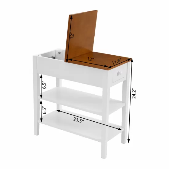 Narrow 2-tone End Table with USB Charging Ports for Small Space, SOLID WOOD Table Legs, White and Walnut, 11.8 Inch W*24 Inch D*24.2 Inch H Narrow 2-tone End Table with USB Charging Ports for Small Space, SOLID WOOD Table Legs, White and Walnut, 11.8 Inch W*24 Inch D*24.2 Inch H