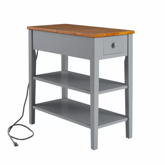 Narrow 2-tone End Table with USB Charging Ports for Small Space, SOLID WOOD Table Legs, Gray and Walnut, 11.8 Inch W*24 Inch D*24.2 Inch H Narrow 2-tone End Table with USB Charging Ports for Small Space, SOLID WOOD Table Legs, Gray and Walnut, 11.8 Inch W*24 Inch D*24.2 Inch H