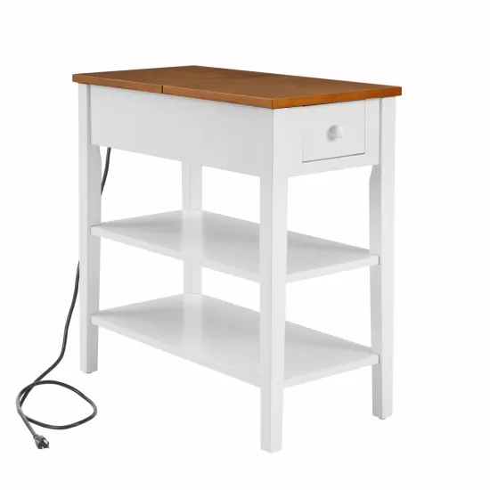 Narrow 2-tone End Table with USB Charging Ports for Small Space, SOLID WOOD Table Legs, White and Walnut, 11.8 Inch W*24 Inch D*24.2 Inch H Narrow 2-tone End Table with USB Charging Ports for Small Space, SOLID WOOD Table Legs, White and Walnut, 11.8 Inch W*24 Inch D*24.2 Inch H