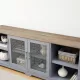 Modern Farmhouse TV Media Stand, Large Home Entertainment Console, for TV Up to 80'', with Open Shelves and Glass Door Cabinets, Light Blue and Light Oak, 70 Inch W*15.55 Inch D*26.85 Inch H Modern Farmhouse TV Media Stand, Large Home Entertainment Console, for TV Up to 80'', with Open Shelves and Glass Door Cabinets, Light Blue and Light Oak, 70 Inch W*15.55 Inch D*26.85 Inch H