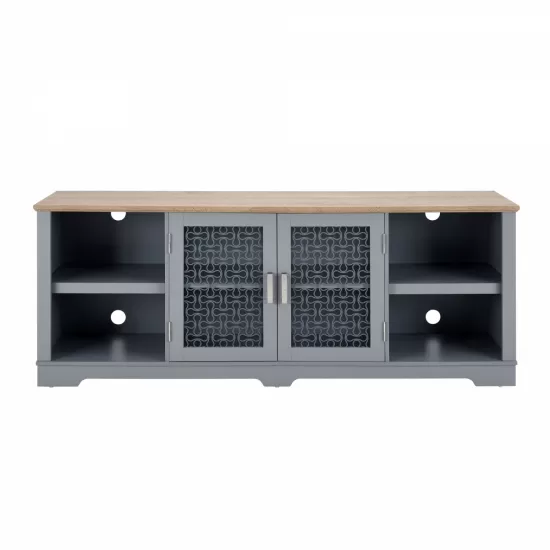 Modern Farmhouse TV Media Stand, Large Home Entertainment Console, for TV Up to 80'', with Open Shelves and Glass Door Cabinets, Light Blue and Light Oak, 70 Inch W*15.55 Inch D*26.85 Inch H Modern Farmhouse TV Media Stand, Large Home Entertainment Console, for TV Up to 80'', with Open Shelves and Glass Door Cabinets, Light Blue and Light Oak, 70 Inch W*15.55 Inch D*26.85 Inch H
