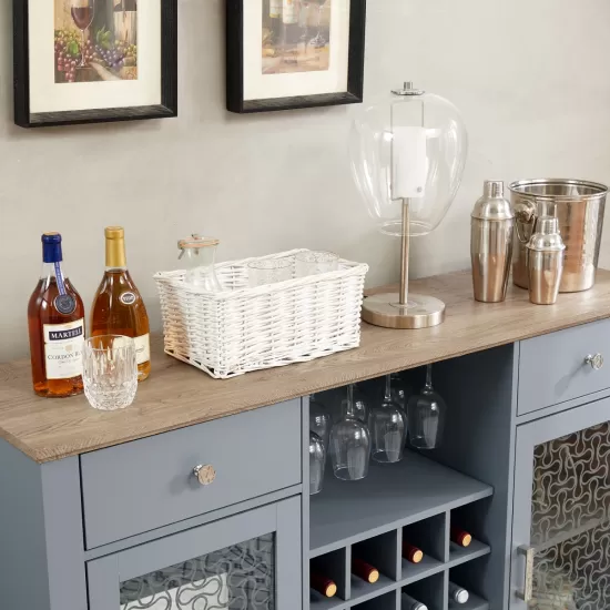 Modern Farmhouse Buffet Cabinet, Sideboard with 2 Drawers and Elegant Glass Door Cabinets, Wine and Glass Rack, Coffee Bar for Kitchen, Dining Room, Light Blue and Light Oak, 56.46 Inch W*15.55 Inch D*35.74 Inch H Modern Farmhouse Buffet Cabinet, Sideboard with 2 Drawers and Elegant Glass Door Cabinets, Wine and Glass Rack, Coffee Bar for Kitchen, Dining Room, Light Blue and Light Oak, 56.46 Inch W*15.55 Inch D*35.74 Inch H