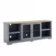 Modern Farmhouse TV Media Stand, Large Home Entertainment Console, for TV Up to 80'', with Open Shelves and Glass Door Cabinets, Light Blue and Light Oak, 70 Inch W*15.55 Inch D*26.85 Inch H Modern Farmhouse TV Media Stand, Large Home Entertainment Console, for TV Up to 80'', with Open Shelves and Glass Door Cabinets, Light Blue and Light Oak, 70 Inch W*15.55 Inch D*26.85 Inch H