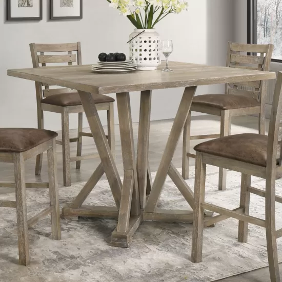 Modern Farmhouse Square Counter Table 45inch Solid Wood Rubberwood Antique Finishing Rustic Look Distressed Look Wire Brushed for 4 seaters 36inch height Modern Farmhouse Square Counter Table 45inch Solid Wood Rubberwood Antique Finishing Rustic Look Distressed Look Wire Brushed for 4 seaters 36inch height