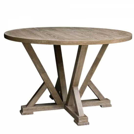 Modern Farmhouse Round Dining Table 45.7inch Solid Wood Rubberwood Antique Finishing Rustic Look Distressed Look Wire Brushed for 4 seaters Modern Farmhouse Round Dining Table 45.7inch Solid Wood Rubberwood Antique Finishing Rustic Look Distressed Look Wire Brushed for 4 seaters