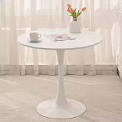 31.5 Inch  Round Dining Table, Mid-Century White Tulip Table, Metal Base Pedestal Table for 2-4 Person,Easy Assembled Leisure Coffee Table