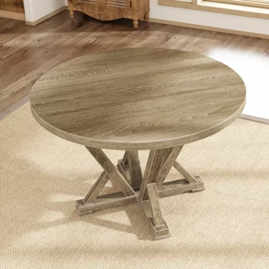 Modern Farmhouse Round Dining Table 45.7inch Solid Wood Rubberwood Antique Finishing Rustic Look Distressed Look Wire Brushed for 4 seaters Modern Farmhouse Round Dining Table 45.7inch Solid Wood Rubberwood Antique Finishing Rustic Look Distressed Look Wire Brushed for 4 seaters
