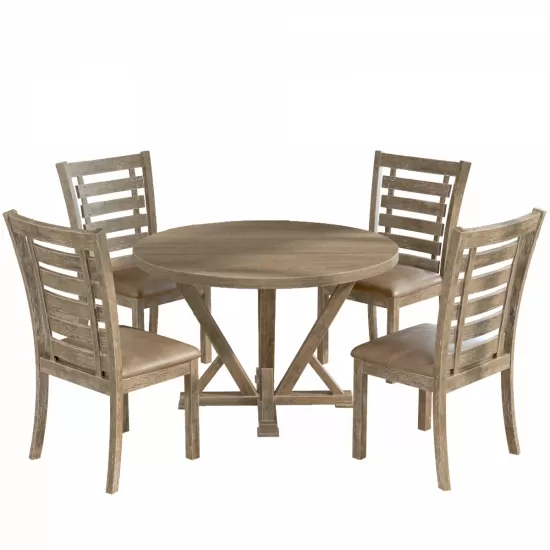 Modern Farmhouse Round Dining Table 45.7inch Solid Wood Rubberwood Antique Finishing Rustic Look Distressed Look Wire Brushed for 4 seaters Modern Farmhouse Round Dining Table 45.7inch Solid Wood Rubberwood Antique Finishing Rustic Look Distressed Look Wire Brushed for 4 seaters
