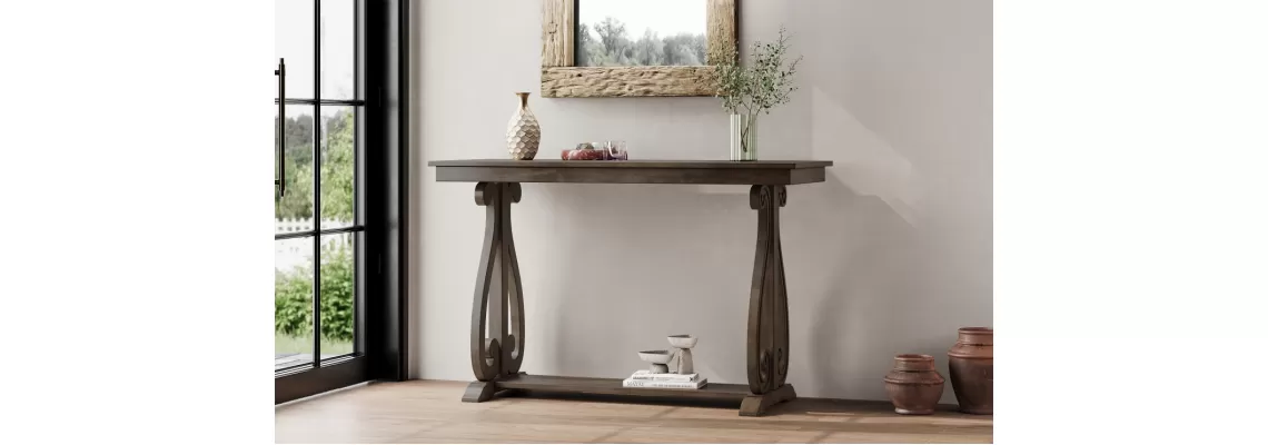 Rustic Charm Meets Modern Functionality: The TREXM 48-Inch Farmhouse Console Table for Your Entryway Rustic Charm Meets Modern Functionality: The TREXM 48-Inch Farmhouse Console Table for Your Entryway