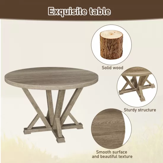 Modern Farmhouse Round Dining Table 45.7inch Solid Wood Rubberwood Antique Finishing Rustic Look Distressed Look Wire Brushed for 4 seaters Modern Farmhouse Round Dining Table 45.7inch Solid Wood Rubberwood Antique Finishing Rustic Look Distressed Look Wire Brushed for 4 seaters