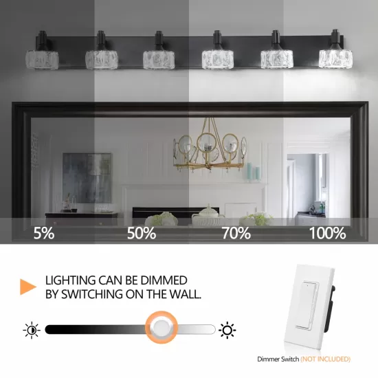 Modern 6-Light Matte Black LED Vanity Light Fixture with Crystal Glass Shades, Bathroom Wall Sconce for Elegant and Contemporary Home Decor Modern 6-Light Matte Black LED Vanity Light Fixture with Crystal Glass Shades, Bathroom Wall Sconce for Elegant and Contemporary Home Decor