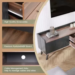 63'' Mid Century TV Stand with 2 Cabinets&  Open Compartments, Entertainment Center for TVs up to 70'', Television Console for Living Room, Bedroom, Home Theatre