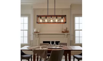 5-Light Retro Farmhouse Chandelier: Perfect for Kitchen, Living & Dining Rooms in Red (No Bulbs) - $123.11