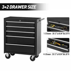 5-Drawer Rolling Tool Chest w/Lock & Key, Tool Storage Cabinet with Wheels, Top Cushion & Drawer Liners, Tool Organizer Box for Garage, Warehouse & Repair Shop