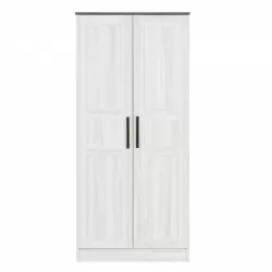 2-Door Wooden Wardrobe Armoire with LED and 4 Storage Shelves, Grey