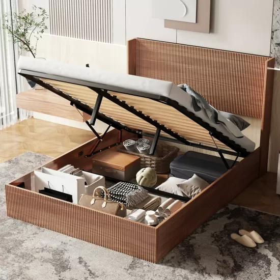 Large grooved undulating lift storage bed frame, wooden platform bed frame with lift storage, no spring box required/no noise, rustic brown slatted natural wood(
Queen) Large grooved undulating lift storage bed frame, wooden platform bed frame with lift storage, no spring box required/no noise, rustic brown slatted natural wood(
Queen)
