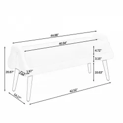 Modern living room bench, made of looped yarn fabric, with soft cushion, irregular geometric armrests, and rubber wooden legs, suitable for living rooms, bedrooms, and entrances-green