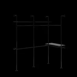 Industrial Pipe Clothing Rack, Reversible 118.3'' Clothes Rack for Hanging Clothes, Heavy Duty Garment Rack Closet Wardrobe Rack with LED Lights & Shelves, Walk-in Closet System, Black (Three)