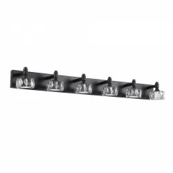 Modern 6-Light Matte Black LED Vanity Light Fixture with Crystal Glass Shades, Bathroom Wall Sconce for Elegant and Contemporary Home Decor Modern 6-Light Matte Black LED Vanity Light Fixture with Crystal Glass Shades, Bathroom Wall Sconce for Elegant and Contemporary Home Decor