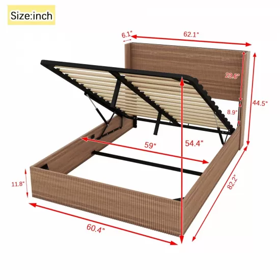 Large grooved undulating lift storage bed frame, wooden platform bed frame with lift storage, no spring box required/no noise, rustic brown slatted natural wood(
Queen) Large grooved undulating lift storage bed frame, wooden platform bed frame with lift storage, no spring box required/no noise, rustic brown slatted natural wood(
Queen)