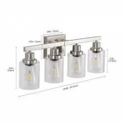 Modern 4-Light Bathroom Vanity Light Fixture - Brushed Nickel Finish with Clear Glass Shades, Perfect for Bathroom, Vanity, and Dressing Area Lighting (No Bulbs) Modern 4-Light Bathroom Vanity Light Fixture - Brushed Nickel Finish with Clear Glass Shades, Perfect for Bathroom, Vanity, and Dressing Area Lighting (No Bulbs)
