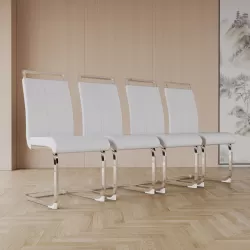 Modern Dining Chairs,PU Faux Leather High Back Upholstered Side Chair with C-shaped Tube Plating Metal Legs for Dining Room Kitchen Vanity Patio Club Guest Office Chair (Set of 4) (White+PU Leather) Modern Dining Chairs,PU Faux Leather High Back Upholstered Side Chair with C-shaped Tube Plating Metal Legs for Dining Room Kitchen Vanity Patio Club Guest Office Chair (Set of 4) (White+PU Leather)