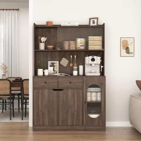 71 Inch Tall Kitchen Pantry Storage Cabinet, Large Capacity Display Cabinet with Glass Doors and Microwave Stand, Bakers Racks with Storage for Kitchens, Pantry, Living Room 71 Inch Tall Kitchen Pantry Storage Cabinet, Large Capacity Display Cabinet with Glass Doors and Microwave Stand, Bakers Racks with Storage for Kitchens, Pantry, Living Room