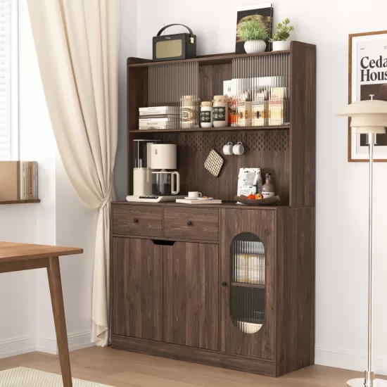 71 Inch Tall Kitchen Pantry Storage Cabinet, Large Capacity Display Cabinet with Glass Doors and Microwave Stand, Bakers Racks with Storage for Kitchens, Pantry, Living Room 71 Inch Tall Kitchen Pantry Storage Cabinet, Large Capacity Display Cabinet with Glass Doors and Microwave Stand, Bakers Racks with Storage for Kitchens, Pantry, Living Room