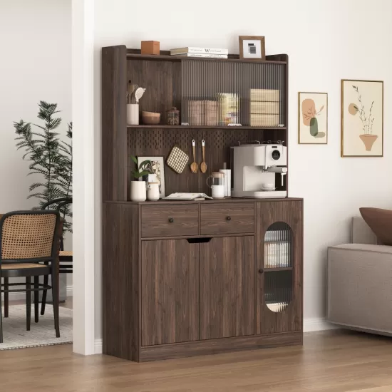 71 Inch Tall Kitchen Pantry Storage Cabinet, Large Capacity Display Cabinet with Glass Doors and Microwave Stand, Bakers Racks with Storage for Kitchens, Pantry, Living Room 71 Inch Tall Kitchen Pantry Storage Cabinet, Large Capacity Display Cabinet with Glass Doors and Microwave Stand, Bakers Racks with Storage for Kitchens, Pantry, Living Room