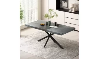   

Stylish 55-70 Inch Retro Rectangular Stretch Dining Table with Grey Stone Top & Black Iron Base – Only $221.07