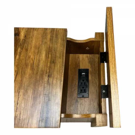 Farmhouse End Table Bedside Table with Charging Station,Night Stand with Barn Door and Drawer, Storage for Bedroom Living Room ,Bedside Table, Brown color Farmhouse End Table Bedside Table with Charging Station,Night Stand with Barn Door and Drawer, Storage for Bedroom Living Room ,Bedside Table, Brown color