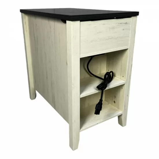 Farmhouse End Table Bedside Table with Charging Station,Night Stand with Barn Door and Drawer, Storage for Bedroom Living Room ,Bedside Table, White+Black color Farmhouse End Table Bedside Table with Charging Station,Night Stand with Barn Door and Drawer, Storage for Bedroom Living Room ,Bedside Table, White+Black color